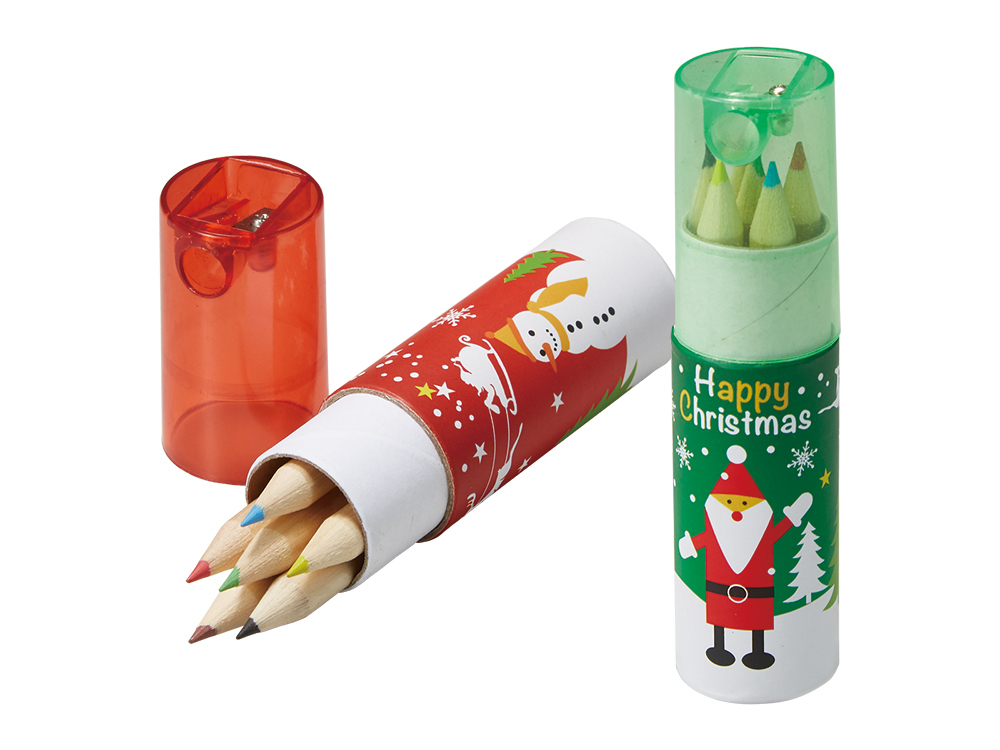 クリスマス　シャープナー付色鉛筆（6本入）