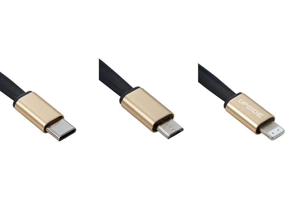 3種類の付属コネクタ（Lightningケーブルは片面充電仕様です）