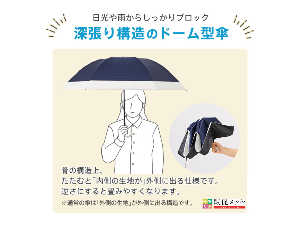 ドーム型ツートーン遮光折りたたみ傘を折りたたんだ時の説明
