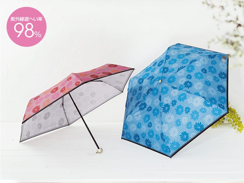 フラワーストライプ/晴雨兼用折りたたみ傘