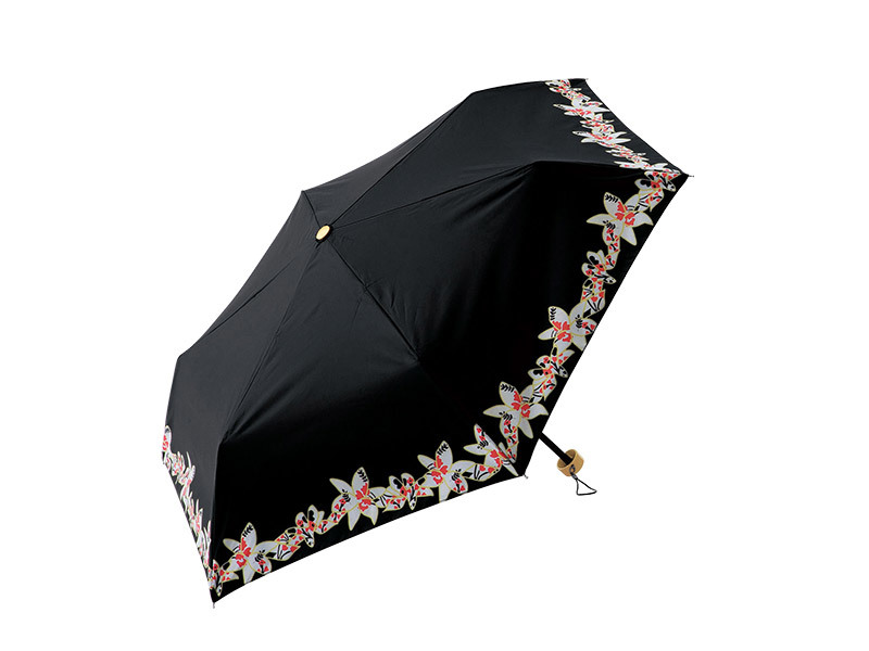 リリーフラワー晴雨兼用折りたたみ傘　ブラック