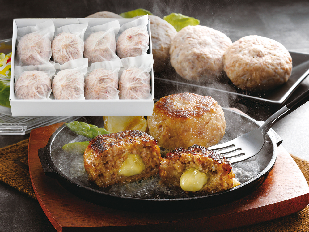 【完売】宮崎県産合挽き肉のチーズ入り生ハンバーグ 8個入