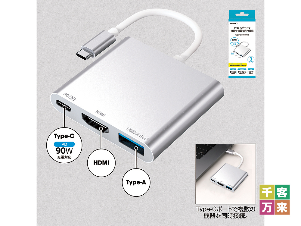HDMIポート付き3in1 USBハブ