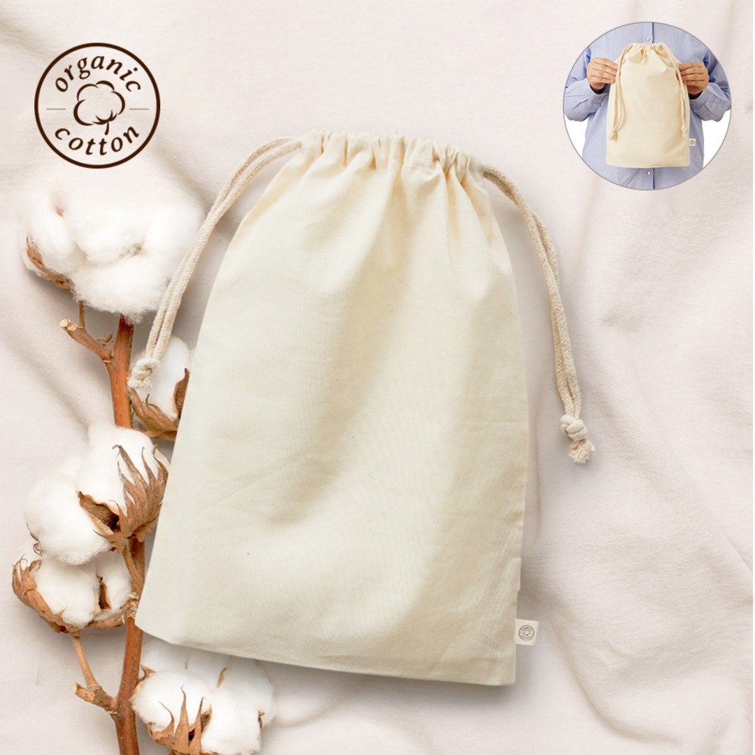 【欠品】オーガニックコットンガゼット巾着(L) ナチュラル