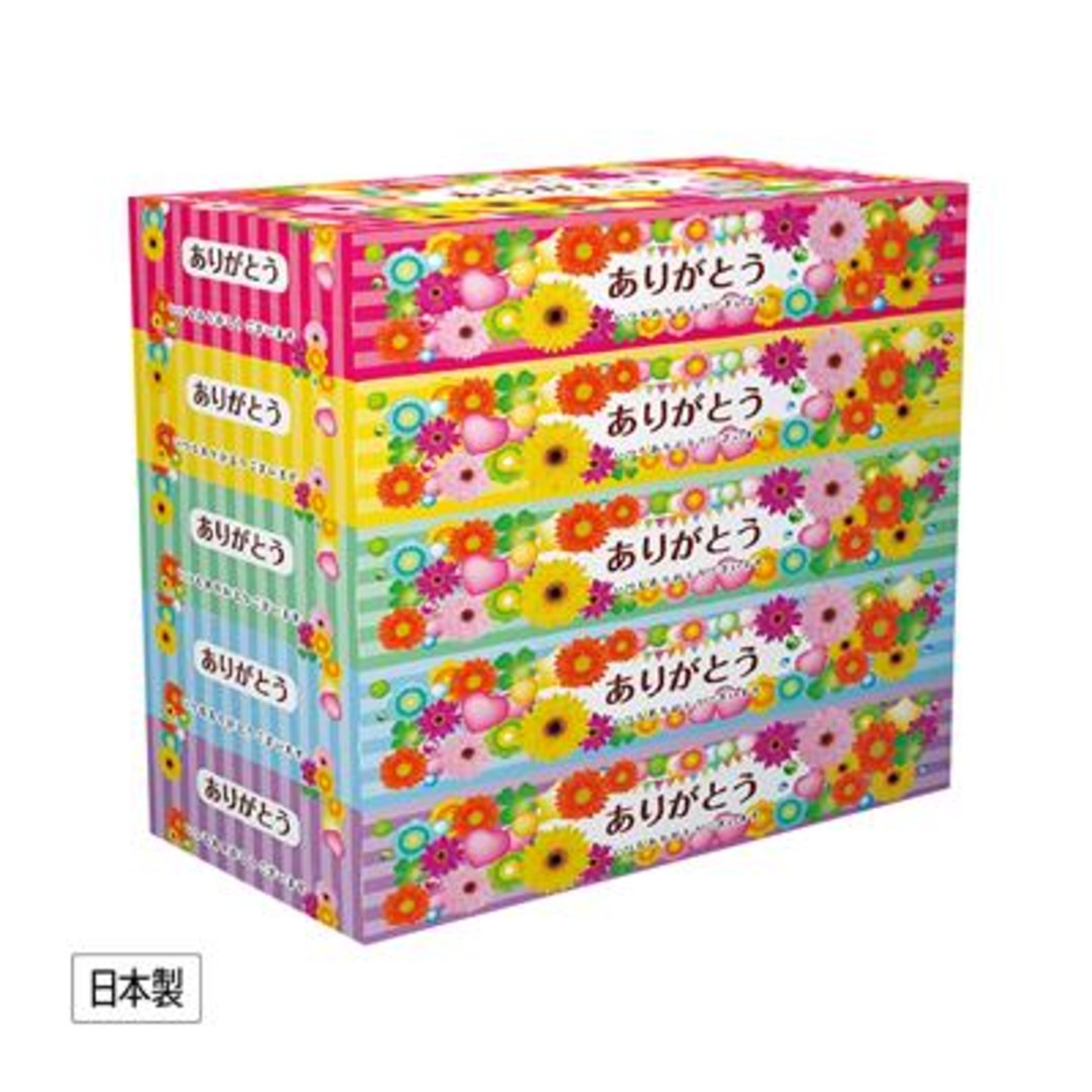 ありがとうBOXティッシュ150W 5個組